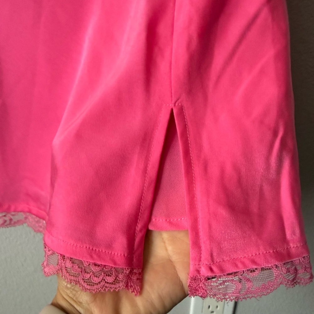 Meshki Hot Pink Lace Slip Mini Dress Size Large Satin Lace Party Date Night - Picture 4 of 15